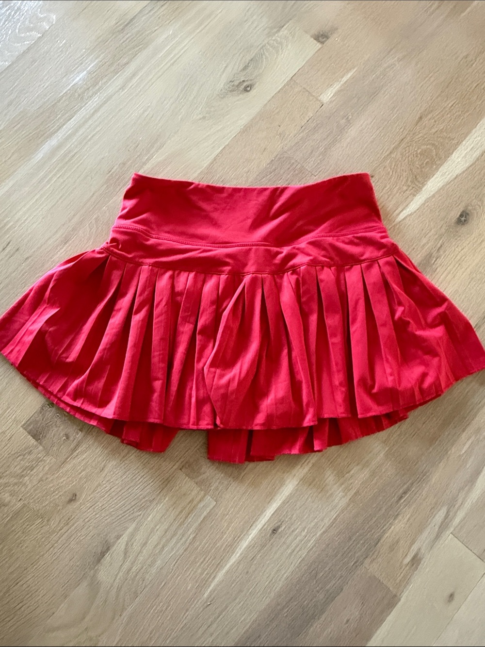 High-Waist Red Pleated Circle Skirt